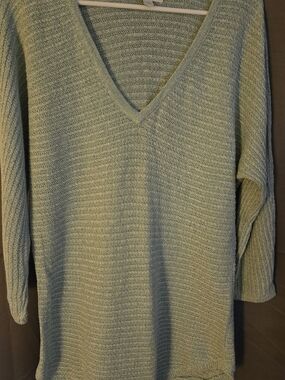 New York & Company Sage Green V-Neck Knit Sweater